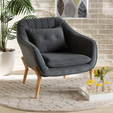 Valentina Mid-Century Modern Transitional Grey Velvet Fabric Upholstered and Natural Wood Finished Armchair
