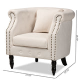 Renessa Classic and Traditional Beige Velvet Fabric Upholstered and Dark Brown Finished Wood Armchair