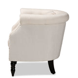 Renessa Classic and Traditional Beige Velvet Fabric Upholstered and Dark Brown Finished Wood Armchair