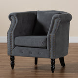 Renessa Classic and Traditional Grey Velvet Fabric Upholstered and Dark Brown Finished Wood Armchair