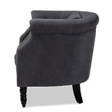 Renessa Classic and Traditional Grey Velvet Fabric Upholstered and Dark Brown Finished Wood Armchair