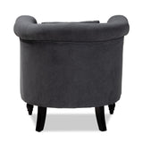 Renessa Classic and Traditional Grey Velvet Fabric Upholstered and Dark Brown Finished Wood Armchair