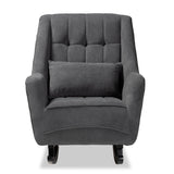 Elisa Modern and Contemporary Grey Fabric Upholstered and Dark Brown Finished Wood Rocking Chair