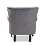 Fletcher Classic and Traditional Grey Velvet Fabric Upholstered and Dark Brown Finished Wood Armchair