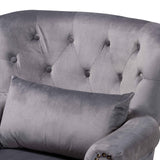 Fletcher Classic and Traditional Grey Velvet Fabric Upholstered and Dark Brown Finished Wood Armchair