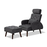 Haldis Modern and Contemporary Velvet Fabric Upholstered and Walnut Brown Finished Wood 2-Piece Lounge Chair and Ottoman Set