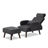 Haldis Modern and Contemporary Grey velvet Fabric Upholstered and Walnut Brown Finished Wood 2-Piece Lounge Chair and Ottoman Set