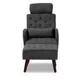 Haldis Modern and Contemporary Grey velvet Fabric Upholstered and Walnut Brown Finished Wood 2-Piece Lounge Chair and Ottoman Set