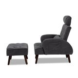 Haldis Modern and Contemporary Grey velvet Fabric Upholstered and Walnut Brown Finished Wood 2-Piece Lounge Chair and Ottoman Set