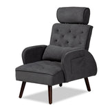 Haldis Modern and Contemporary Grey velvet Fabric Upholstered and Walnut Brown Finished Wood 2-Piece Lounge Chair and Ottoman Set