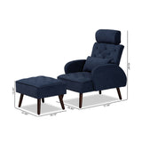 Haldis Modern and Contemporary Navy Blue velvet Fabric Upholstered and Walnut Brown Finished Wood 2-Piece Lounge Chair and Ottoman Set