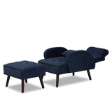 Haldis Modern and Contemporary Navy Blue velvet Fabric Upholstered and Walnut Brown Finished Wood 2-Piece Lounge Chair and Ottoman Set