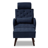 Haldis Modern and Contemporary Navy Blue velvet Fabric Upholstered and Walnut Brown Finished Wood 2-Piece Lounge Chair and Ottoman Set