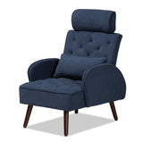 Haldis Modern and Contemporary Navy Blue velvet Fabric Upholstered and Walnut Brown Finished Wood 2-Piece Lounge Chair and Ottoman Set