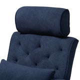 Haldis Modern and Contemporary Navy Blue velvet Fabric Upholstered and Walnut Brown Finished Wood 2-Piece Lounge Chair and Ottoman Set