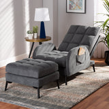 Belden Modern and Contemporary Grey Velvet Fabric Upholstered and Black Metal 2-Piece Lounge Chair and Ottoman Set