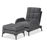 Belden Modern and Contemporary Grey Velvet Fabric Upholstered and Black Metal 2-Piece Lounge Chair and Ottoman Set
