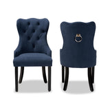 Fabre Modern Transitional Navy Blue Velvet Fabric Upholstered and Dark Brown Finished Wood 2-Piece Dining Chair Set