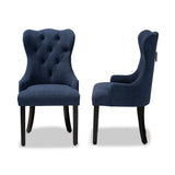 Fabre Modern Transitional Navy Blue Velvet Fabric Upholstered and Dark Brown Finished Wood 2-Piece Dining Chair Set