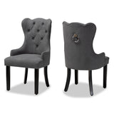 Fabre Modern Transitional Grey Velvet Fabric Upholstered and Dark Brown Finished Wood 2-Piece Dining Chair Set
