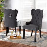 Fabre Modern Transitional Grey Velvet Fabric Upholstered and Dark Brown Finished Wood 2-Piece Dining Chair Set