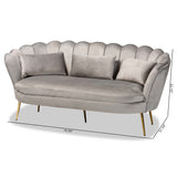 Genia Contemporary Glam and Luxe Grey Velvet Fabric Upholstered and Gold Metal Sofa