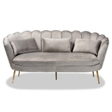 Genia Contemporary Glam and Luxe Grey Velvet Fabric Upholstered and Gold Metal Sofa