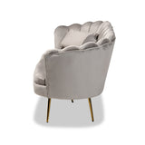 Genia Contemporary Glam and Luxe Grey Velvet Fabric Upholstered and Gold Metal Sofa