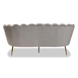 Genia Contemporary Glam and Luxe Grey Velvet Fabric Upholstered and Gold Metal Sofa