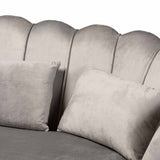 Genia Contemporary Glam and Luxe Grey Velvet Fabric Upholstered and Gold Metal Sofa