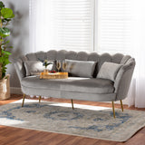 Genia Contemporary Glam and Luxe Grey Velvet Fabric Upholstered and Gold Metal Sofa