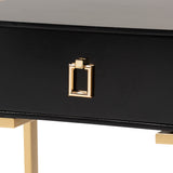 Baxton Studio Luna Contemporary Glam and Luxe Black Finished Wood and Gold Metal End Table