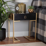 Baxton Studio Luna Contemporary Glam and Luxe Black Finished Wood and Gold Metal End Table