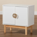 Baxton Studio Kamana Modern and Contemporary Two-Tone White and Oak Brown Finished Wood and Gold Metal 2-Door Storage Cabinet