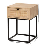 Baxton Studio Amelia Mid-Century Modern Transitional Natural Brown Finished Wood and Natural Rattan 1-Drawer Nightstand