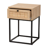 Baxton Studio Amelia Mid-Century Modern Transitional Natural Brown Finished Wood and Natural Rattan 1-Drawer Nightstand