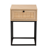 Baxton Studio Amelia Mid-Century Modern Transitional Natural Brown Finished Wood and Natural Rattan 1-Drawer Nightstand