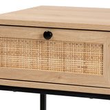 Baxton Studio Amelia Mid-Century Modern Transitional Natural Brown Finished Wood and Natural Rattan 1-Drawer Nightstand