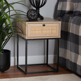 Baxton Studio Amelia Mid-Century Modern Transitional Natural Brown Finished Wood and Natural Rattan 1-Drawer Nightstand