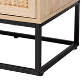 Baxton Studio Amelia Mid-Century Modern Transitional Natural Brown Finished Wood and Natural Rattan 5-Drawer Chest