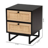 Baxton Studio Declan Mid-Century Modern Espresso Brown Finished Wood and Natural Rattan 2-Drawer Nightstand