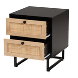 Baxton Studio Declan Mid-Century Modern Espresso Brown Finished Wood and Natural Rattan 2-Drawer Nightstand