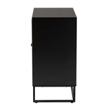 Baxton Studio Declan Mid-Century Modern Espresso Brown Finished Wood and Natural Rattan 2-Door Storage Cabinet