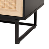 Baxton Studio Declan Mid-Century Modern Espresso Brown Finished Wood and Natural Rattan 2-Door Storage Cabinet