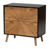Richardson Mid-Century Transitional Two-Tone Black and Natural Brown Finished Wood 2-Drawer Storage Cabinet