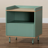 Baxton Studio Tavita Mid-Century Modern Two-Tone Mint Green and Oak Brown Finished Wood 1-Drawer Nightstand