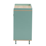 Baxton Studio Tavita Mid-Century Modern Two-Tone Mint Green and Oak Brown Finished Wood 2-Door Sideboard Buffet