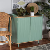 Baxton Studio Tavita Mid-Century Modern Two-Tone Mint Green and Oak Brown Finished Wood 2-Door Sideboard Buffet