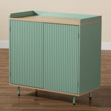 Baxton Studio Tavita Mid-Century Modern Two-Tone Mint Green and Oak Brown Finished Wood 2-Door Sideboard Buffet