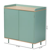 Baxton Studio Tavita Mid-Century Modern Two-Tone Mint Green and Oak Brown Finished Wood 2-Door Sideboard Buffet